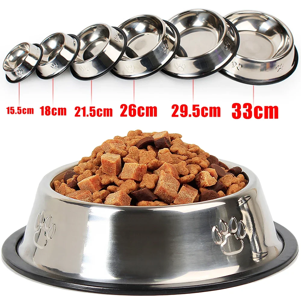 Stainless Steel Dog Cat Food Bowl Pawprint Feeder