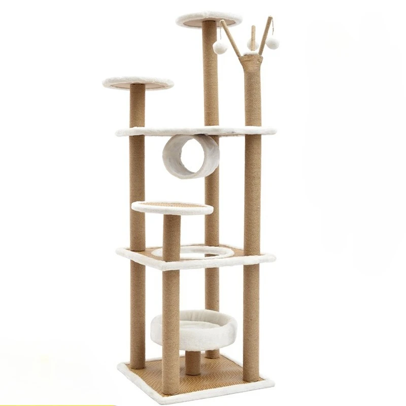 JIABINFU Large Rattan Mat Velvet Cat Climbing Frame